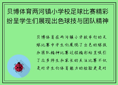 贝博体育两河镇小学校足球比赛精彩纷呈学生们展现出色球技与团队精神